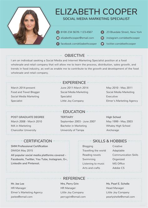 social media cv template free.